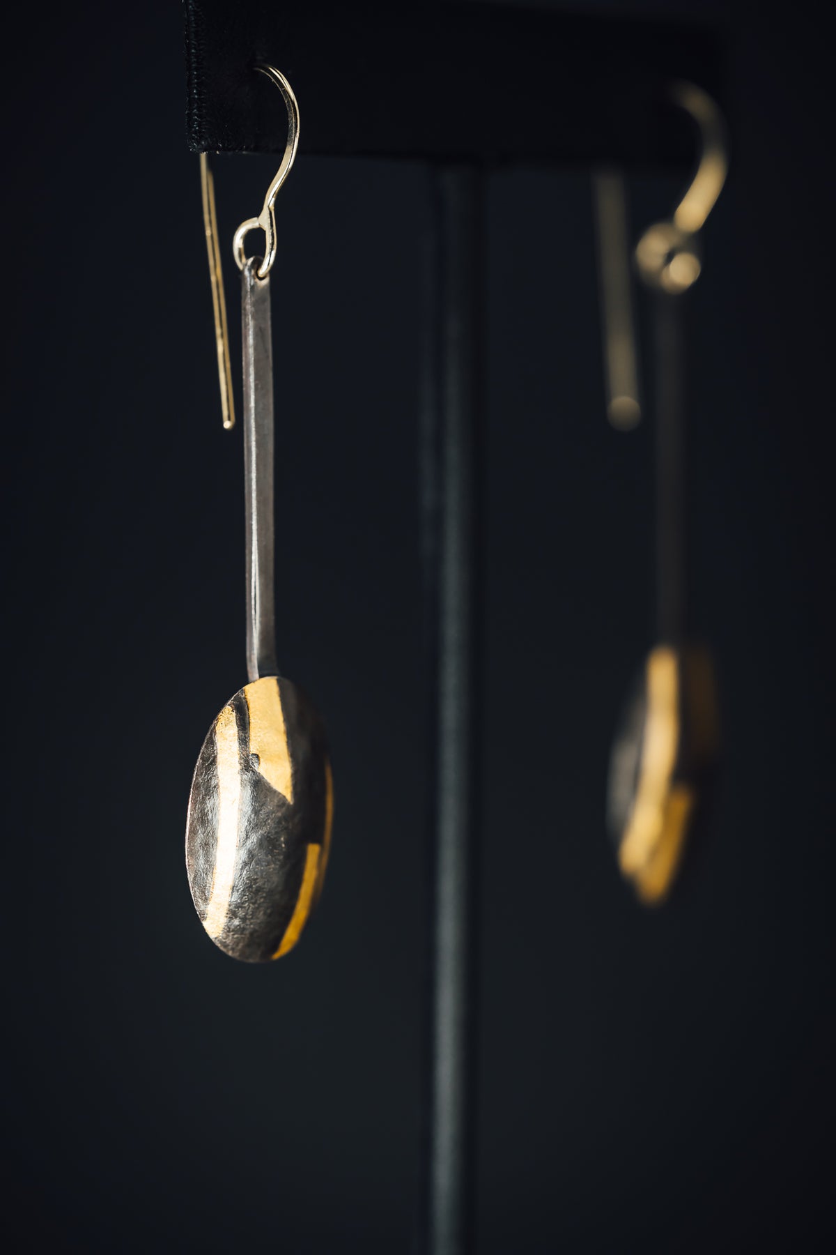 Oxidized Sterling Silver and 23.5k Yellow Gold Earrings