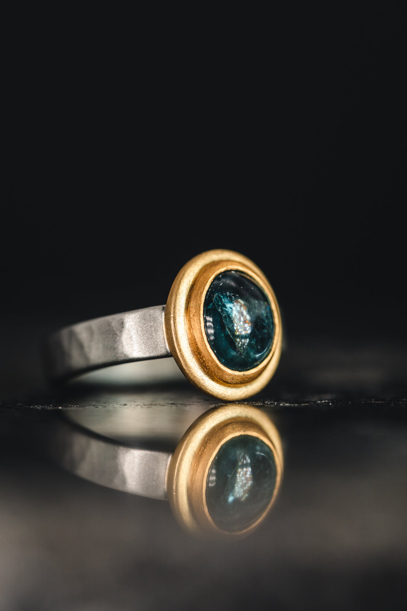 Platinum/22k Yellow Idicolite Green Tourmaline Ring