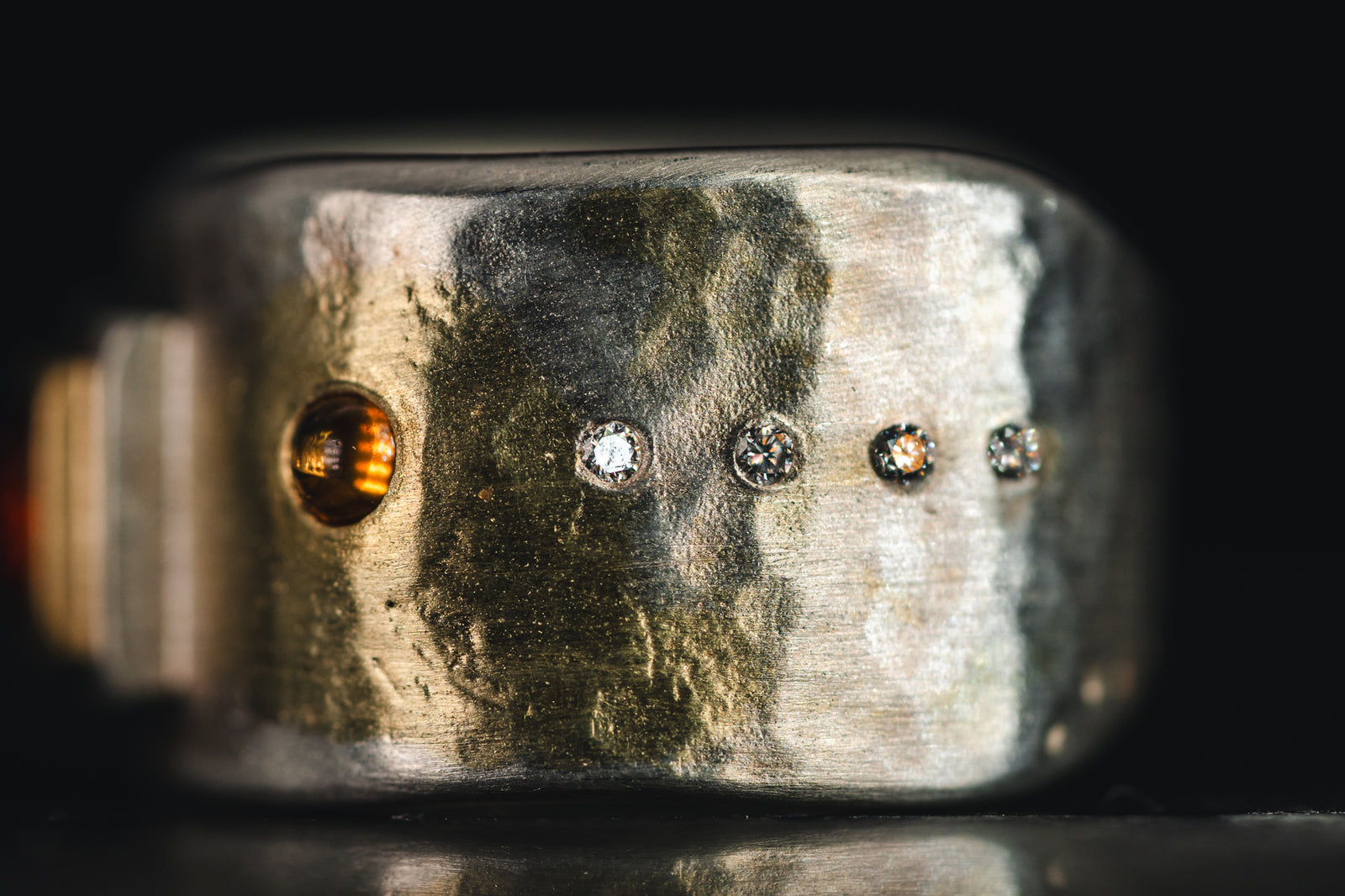 Sterling Silver Garnet, Sapphire and Diamond Cigar Syle Band