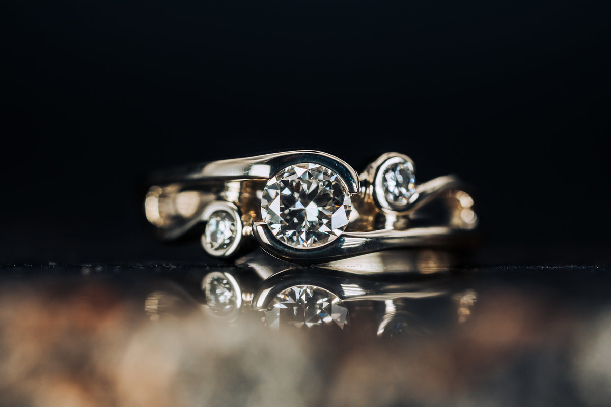 14k White Gold 3 Stone Diamond Engagement Ring