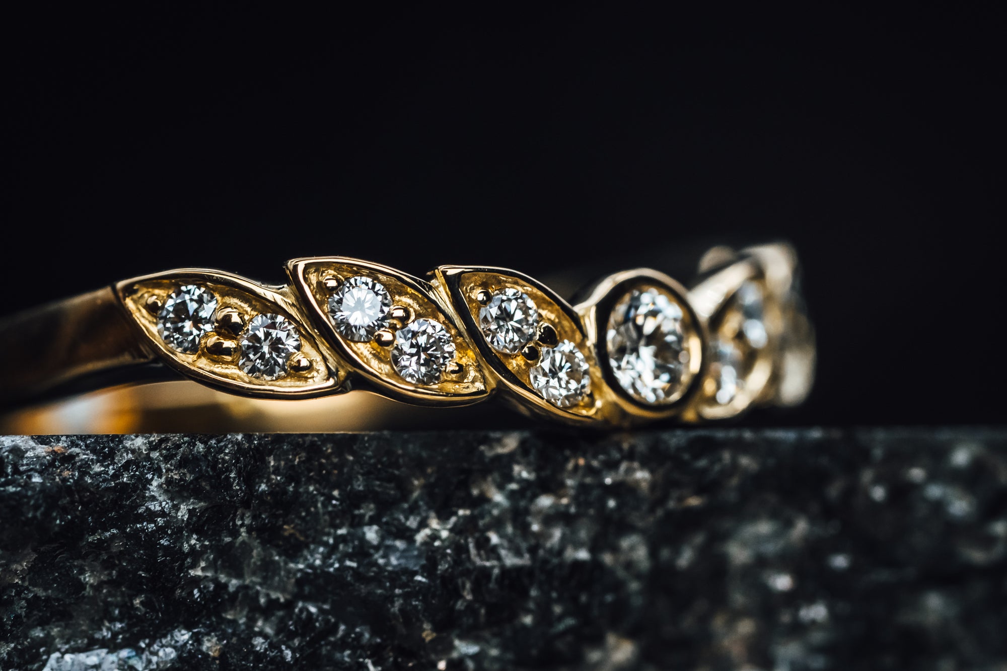 14k Yellow Gold Curved Diamond Ring