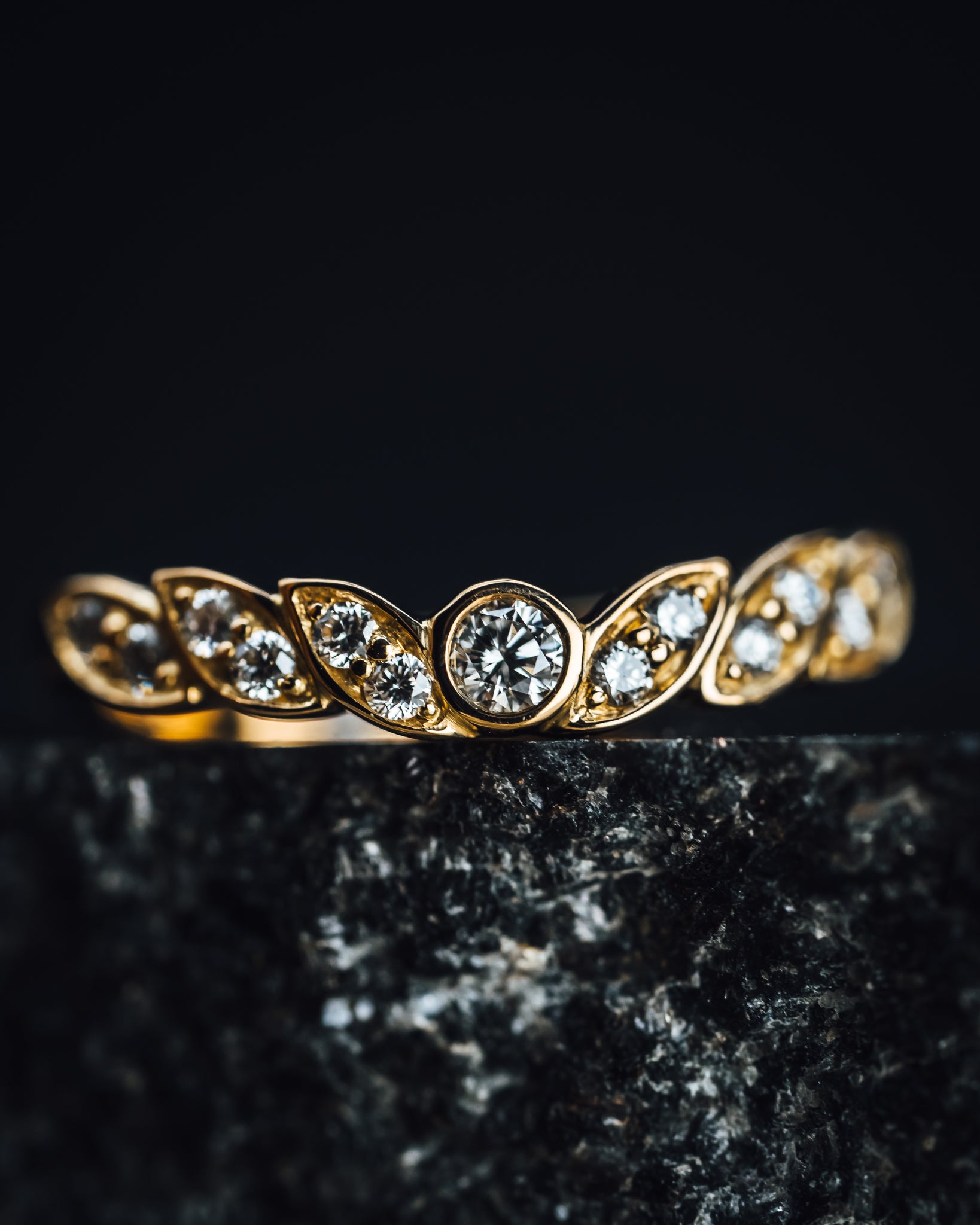 14k Yellow Gold Curved Diamond Ring