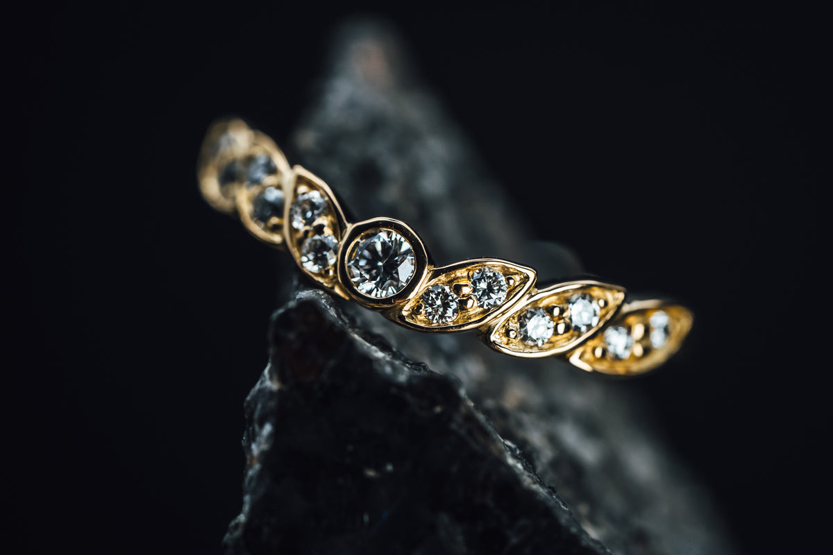14k Yellow Gold Curved Diamond Ring