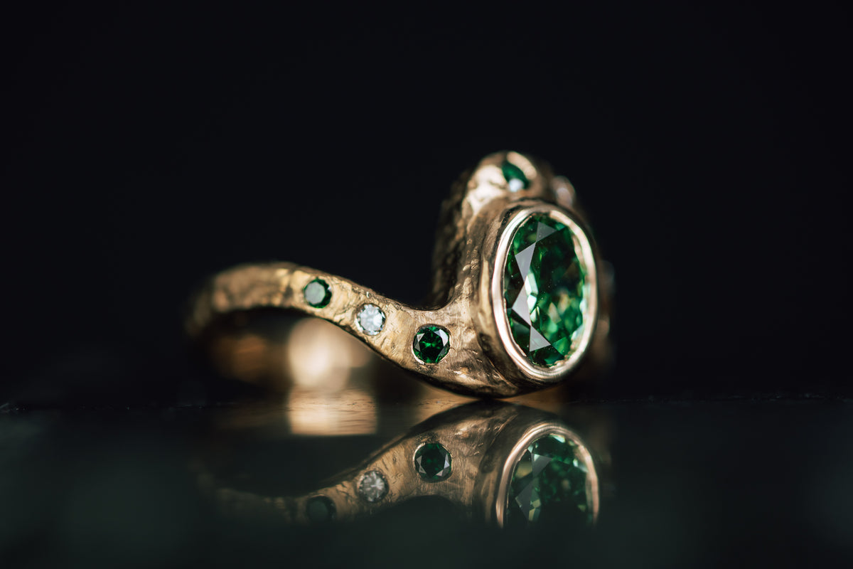 14k Yellow Gold Lab Grown Green Diamond Ring