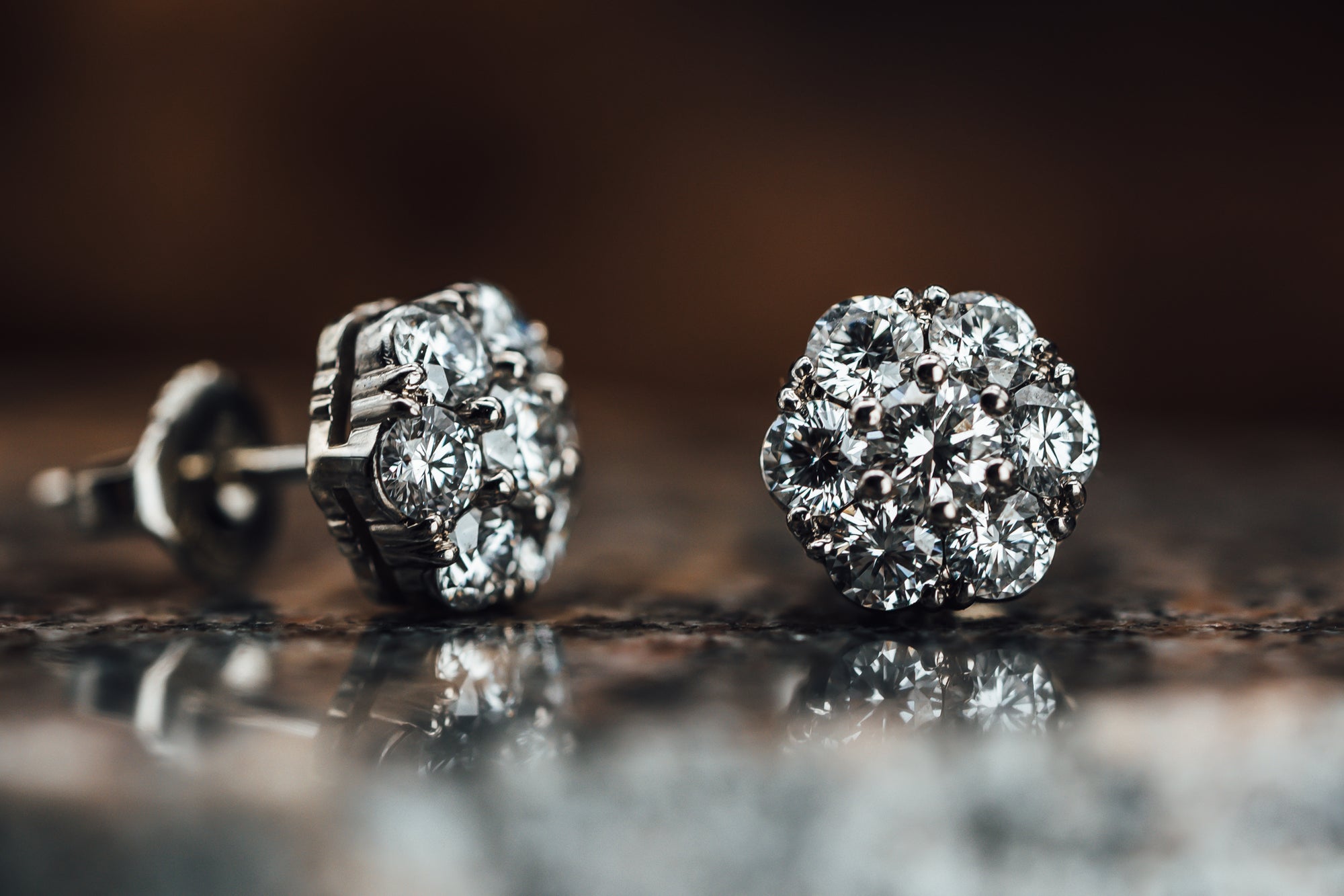 14k White Gold Pave' Diamond Earrings