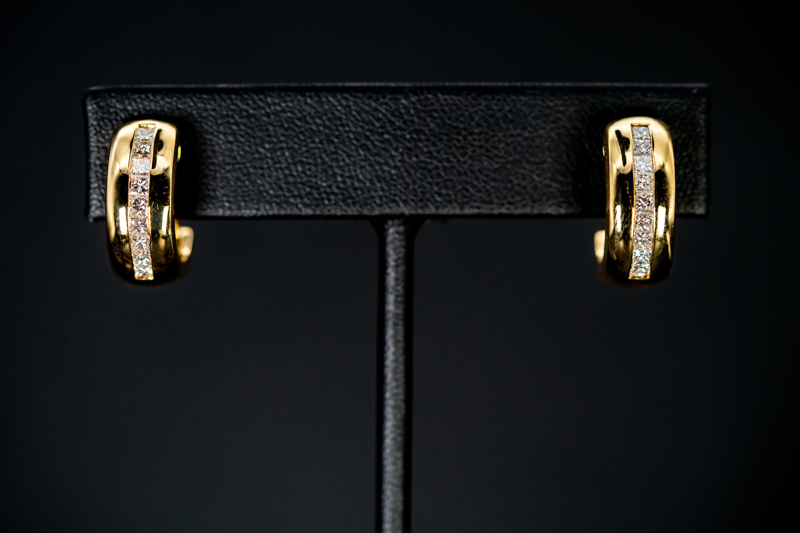 14k Yellow Gold Diamond Omega Hinged Hoop Earrings