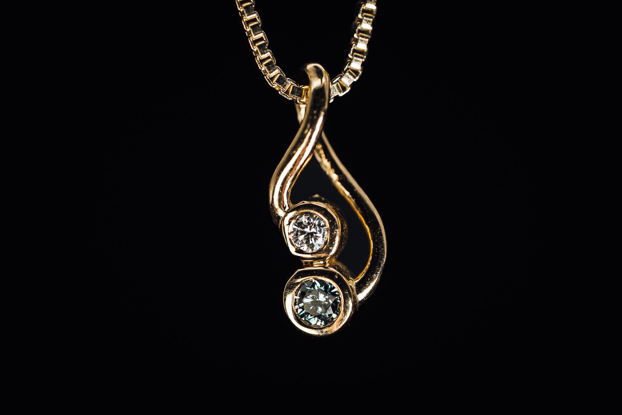 14k Yellow Gold Two Diamond Pendant