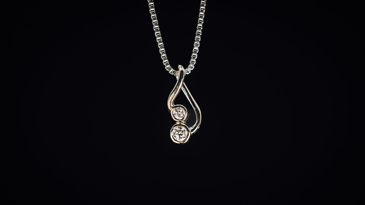 14k White Gold Two Diamond Pendant