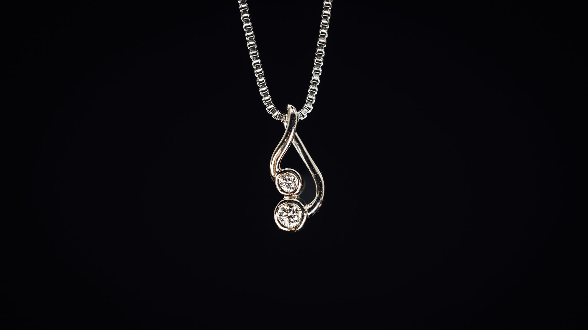 14k White Gold Two Diamond Pendant