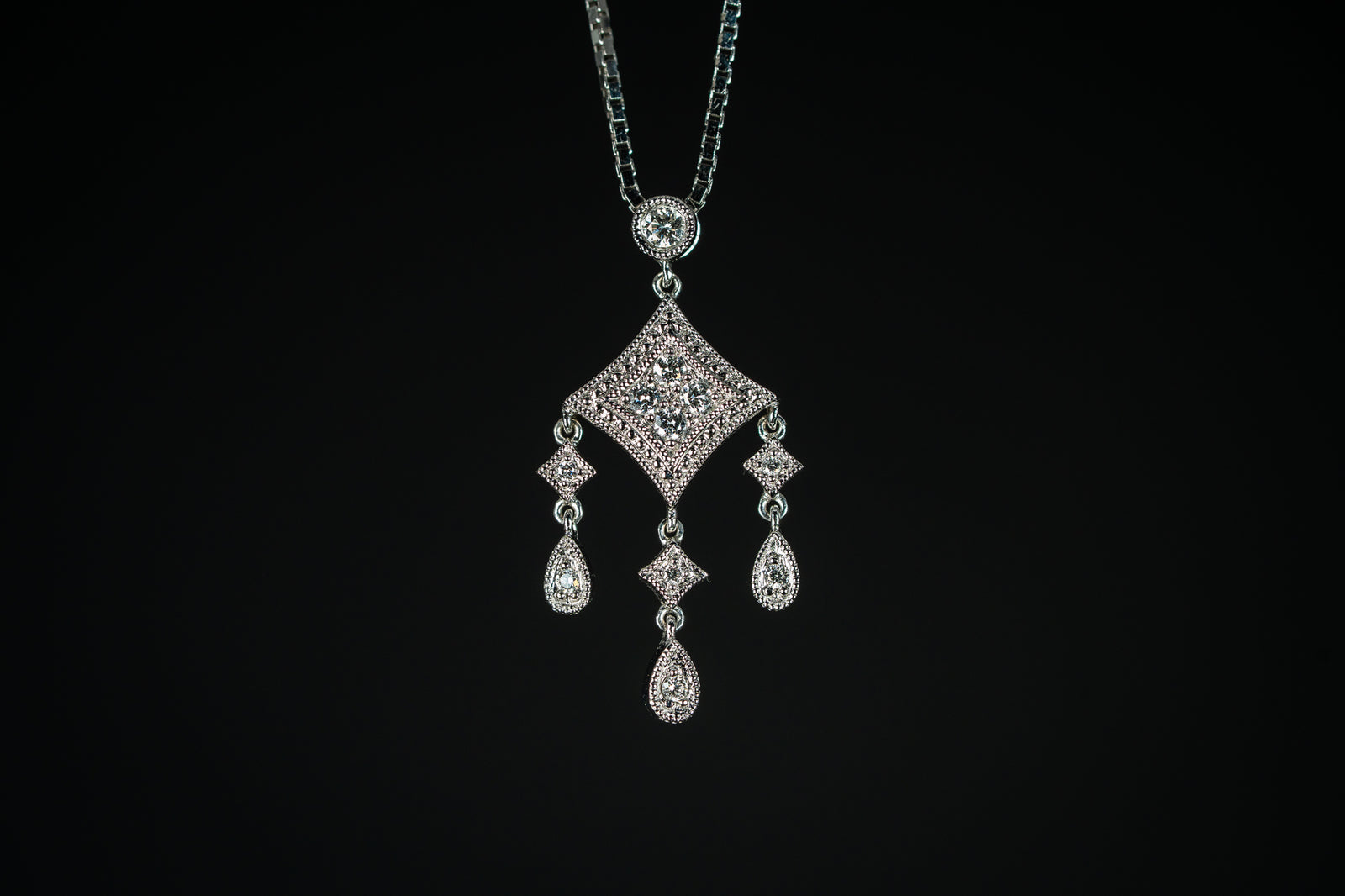 14k White Gold Diamond Chandelier Style Drop Pendant
