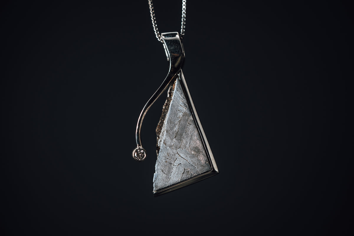 14k White Gold Custom Meteorite and Diamond Pendant