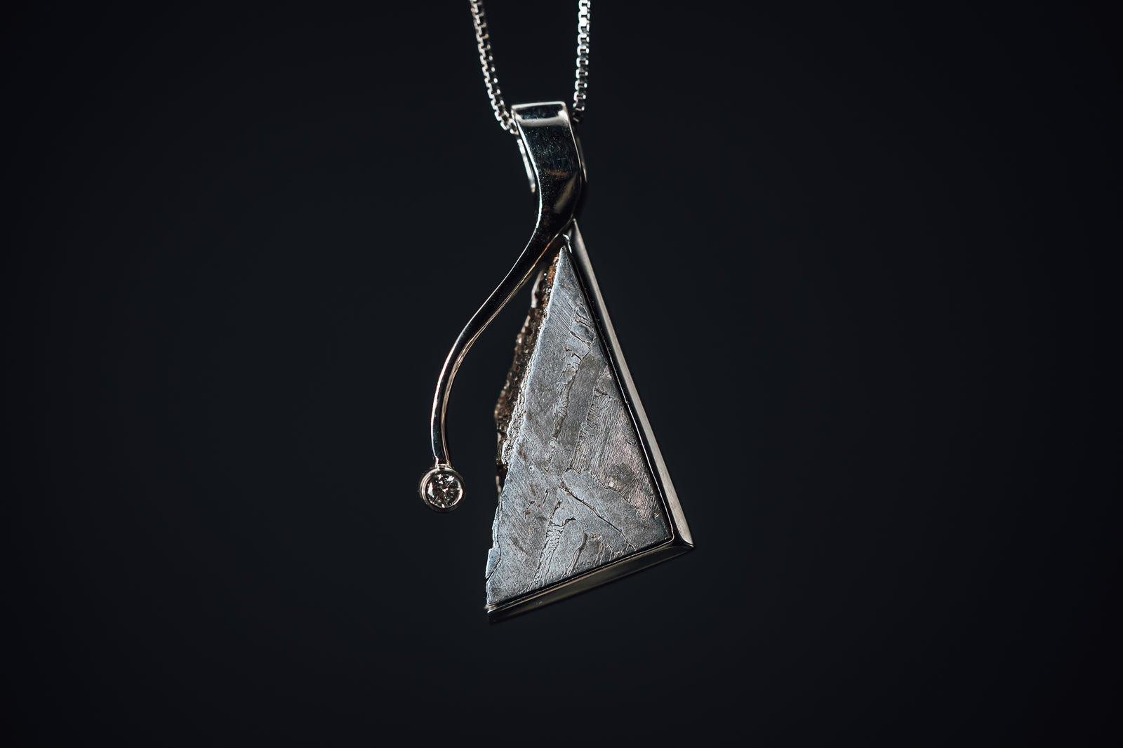 14k White Gold Custom Meteorite and Diamond Pendant