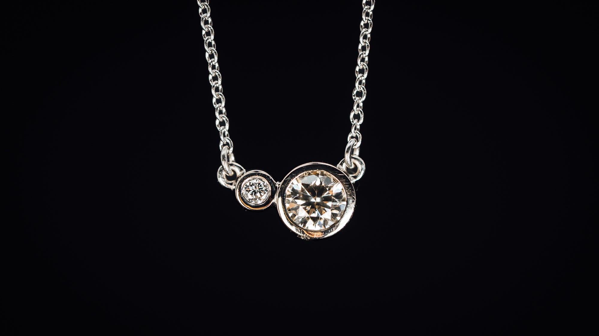 14k White Gold Two Diamond Necklace