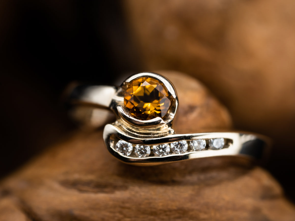 14k White Gold Citrine and Diamond Custom Ring