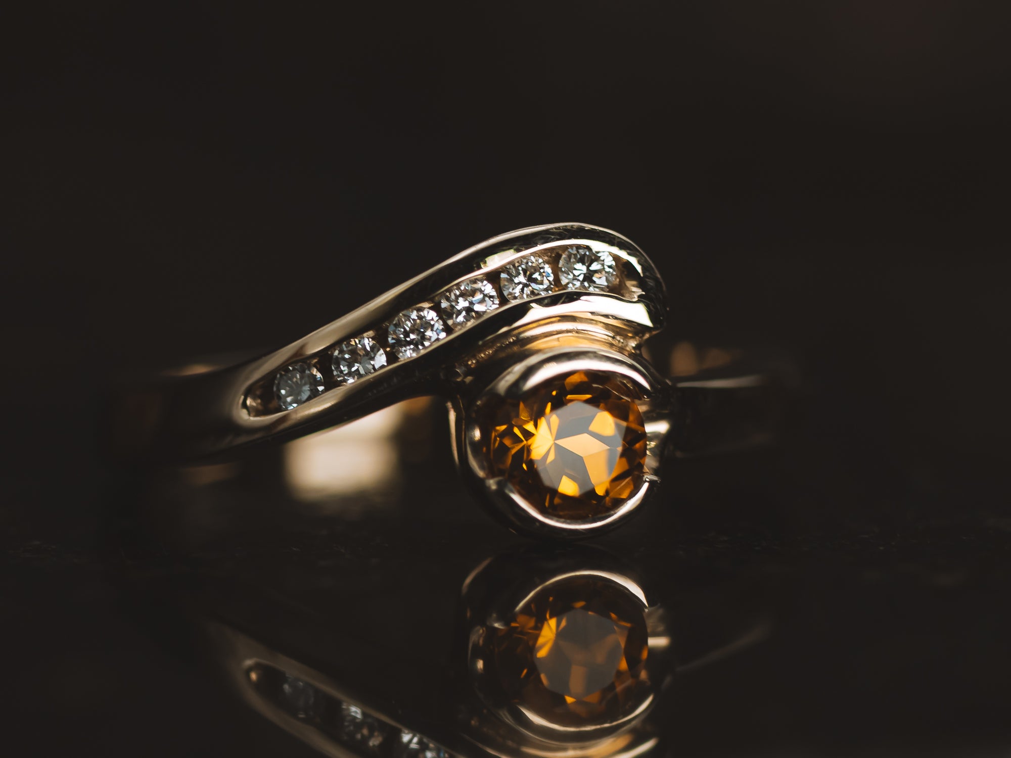 14k White Gold Citrine and Diamond Custom Ring