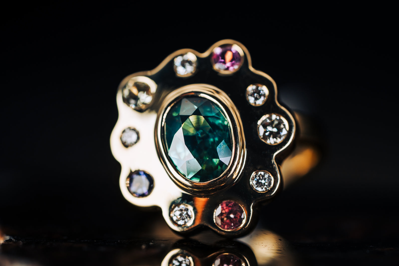 14k Yellow Gold Sapphire and Diamond Ring