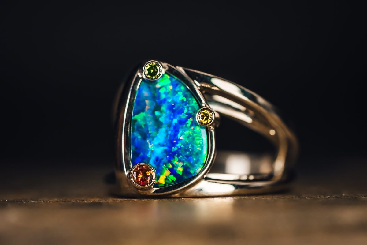 14k White Gold Australian Opal Ring