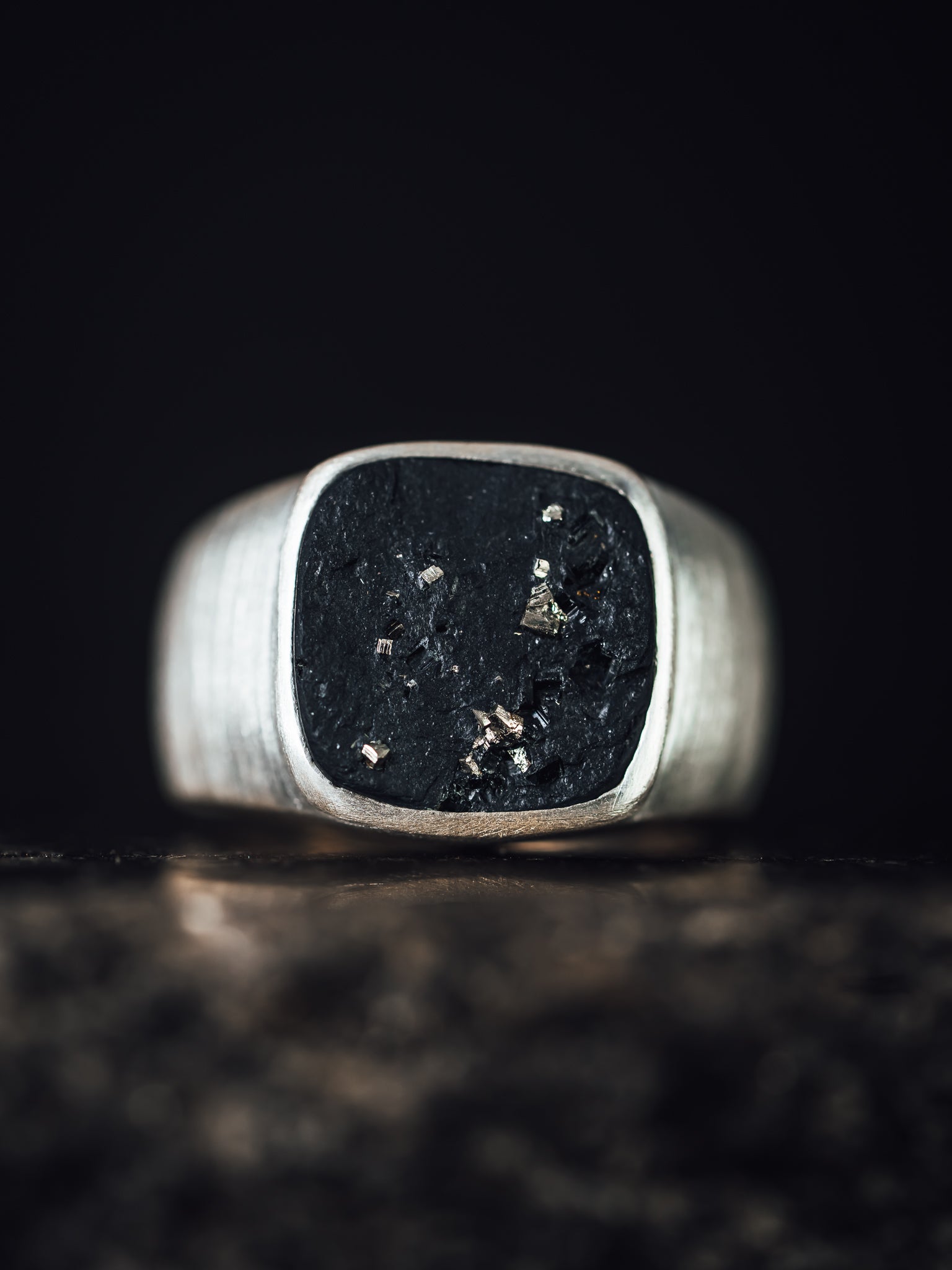 Sterling Silver Ring w/ Pyrite Infused Slate