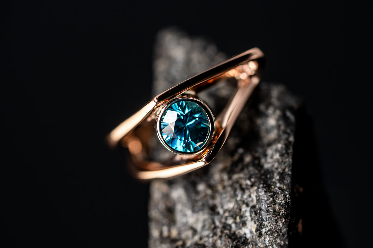 14k Rose Gold Blue Zircon Ring