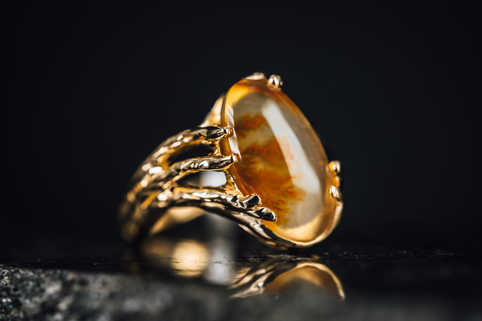 14k Yellow Gold Custom Moss Agate Ring