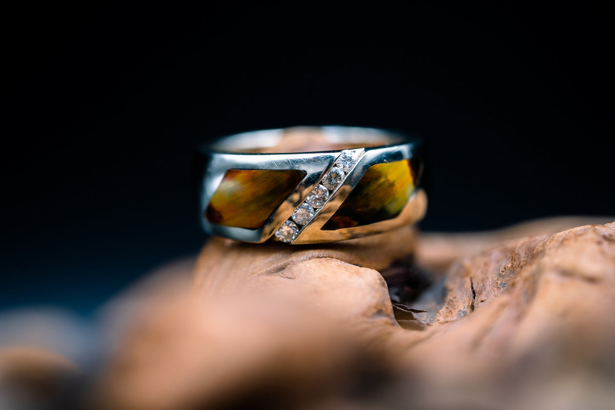 14k White Gold Diamond and Pietersite Ring