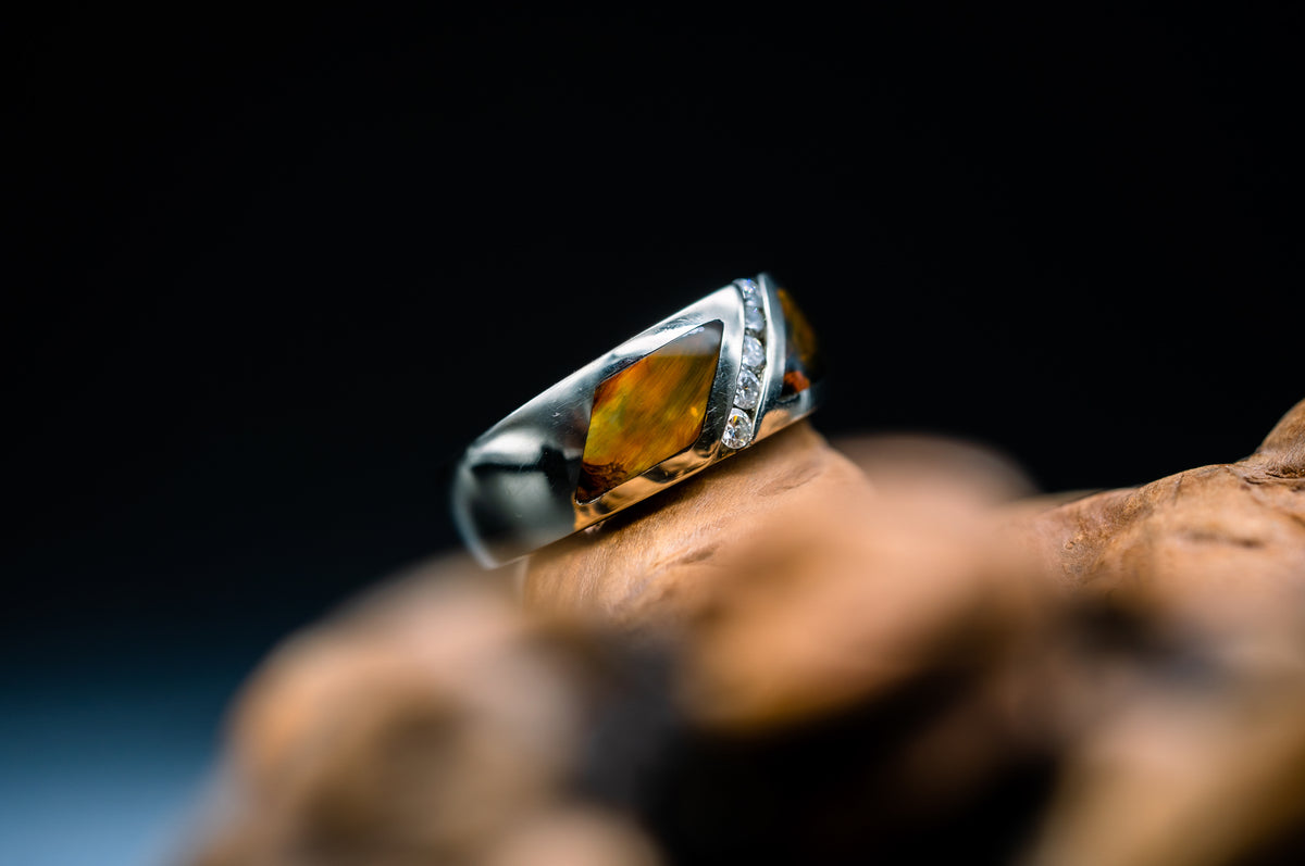 14k White Gold Diamond and Pietersite Ring