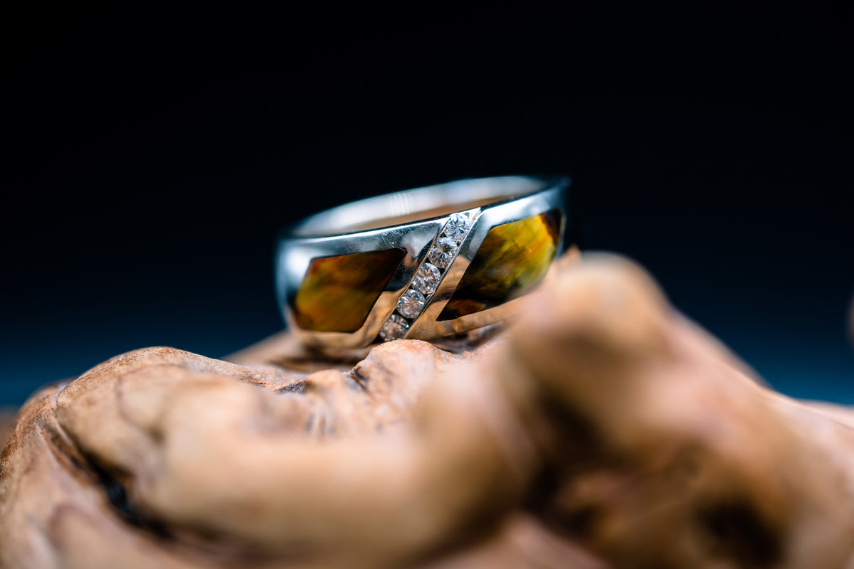 14k White Gold Diamond and Pietersite Ring