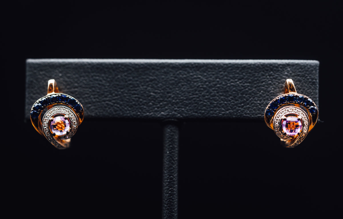 14k Rose Gold Sapphire and Diamond Earrings