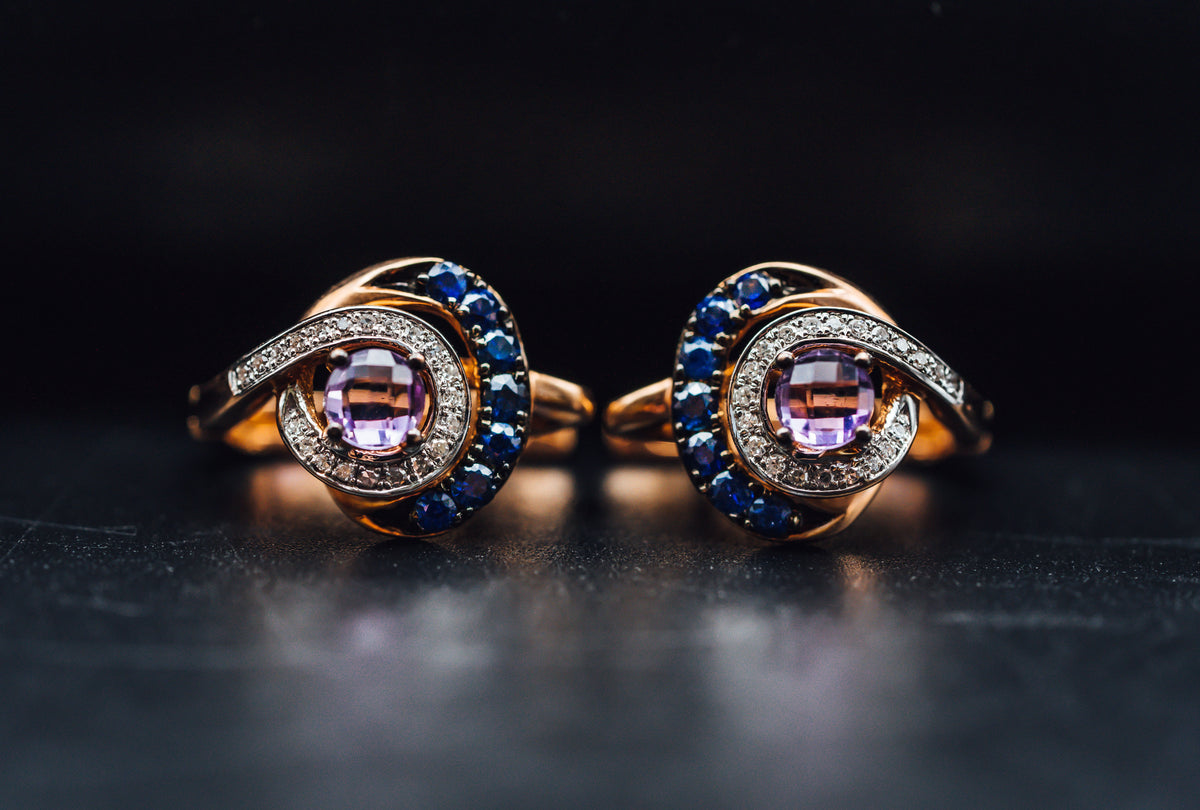 14k Rose Gold Sapphire and Diamond Earrings