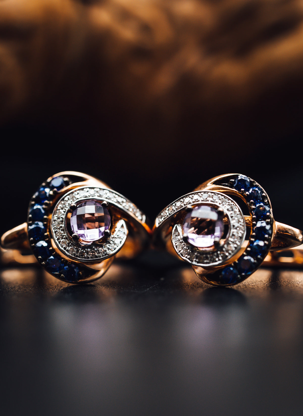 14k Rose Gold Sapphire and Diamond Earrings