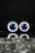 Platinum Blue Sapphire and Diamond Halo Stud Earrings