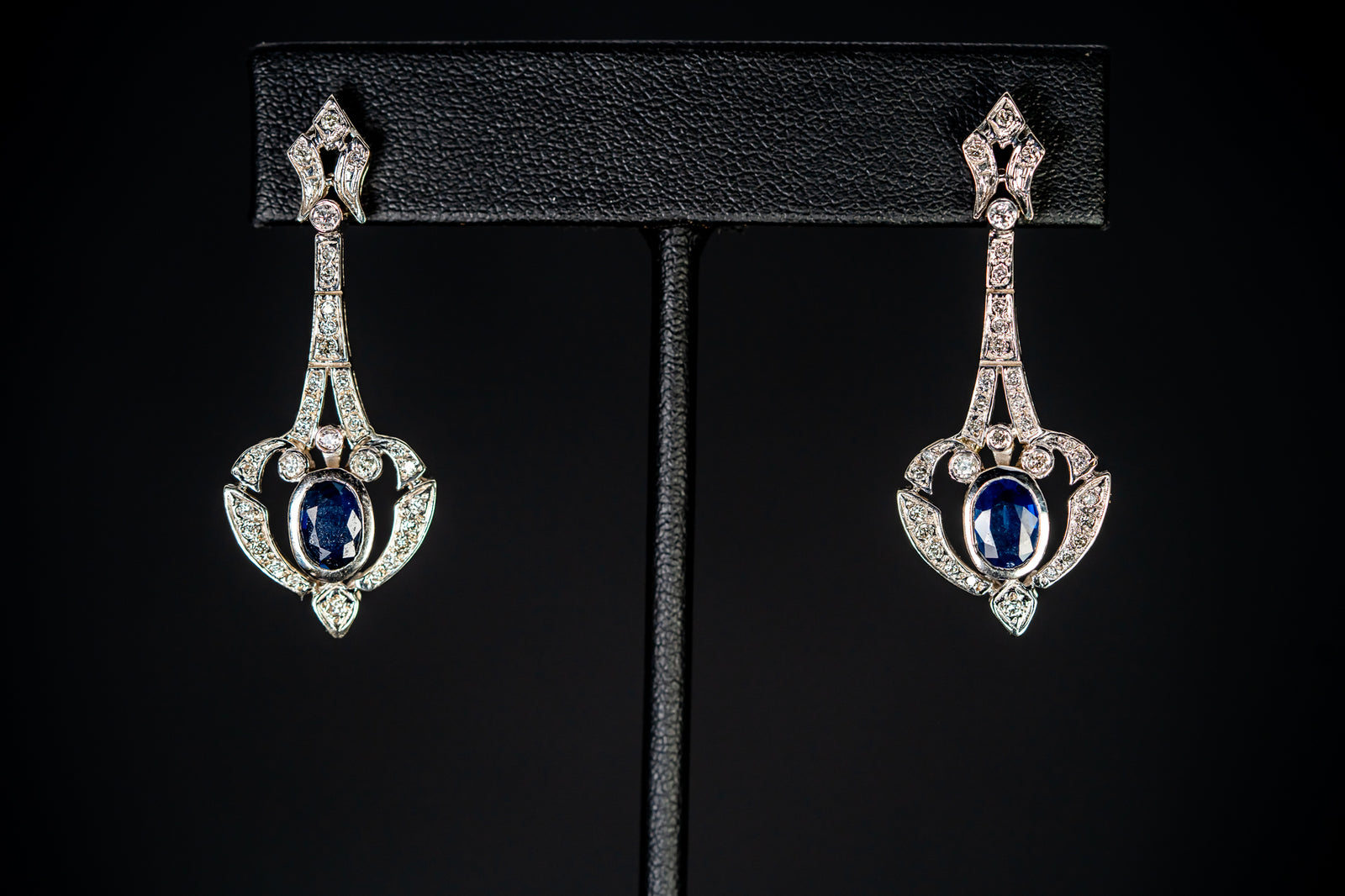 14k White Gold Sapphire and Diamond Drop Earrings