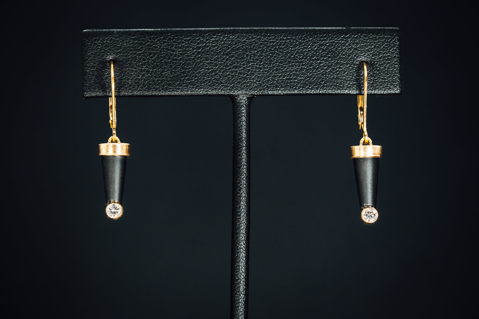 14k Yellow Gold Onyx and Diamond Earrings