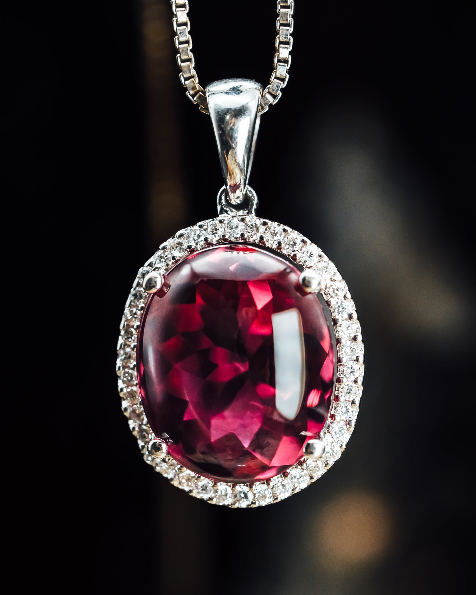 14k White Gold Pink Tourmaline and Diamond Pendant