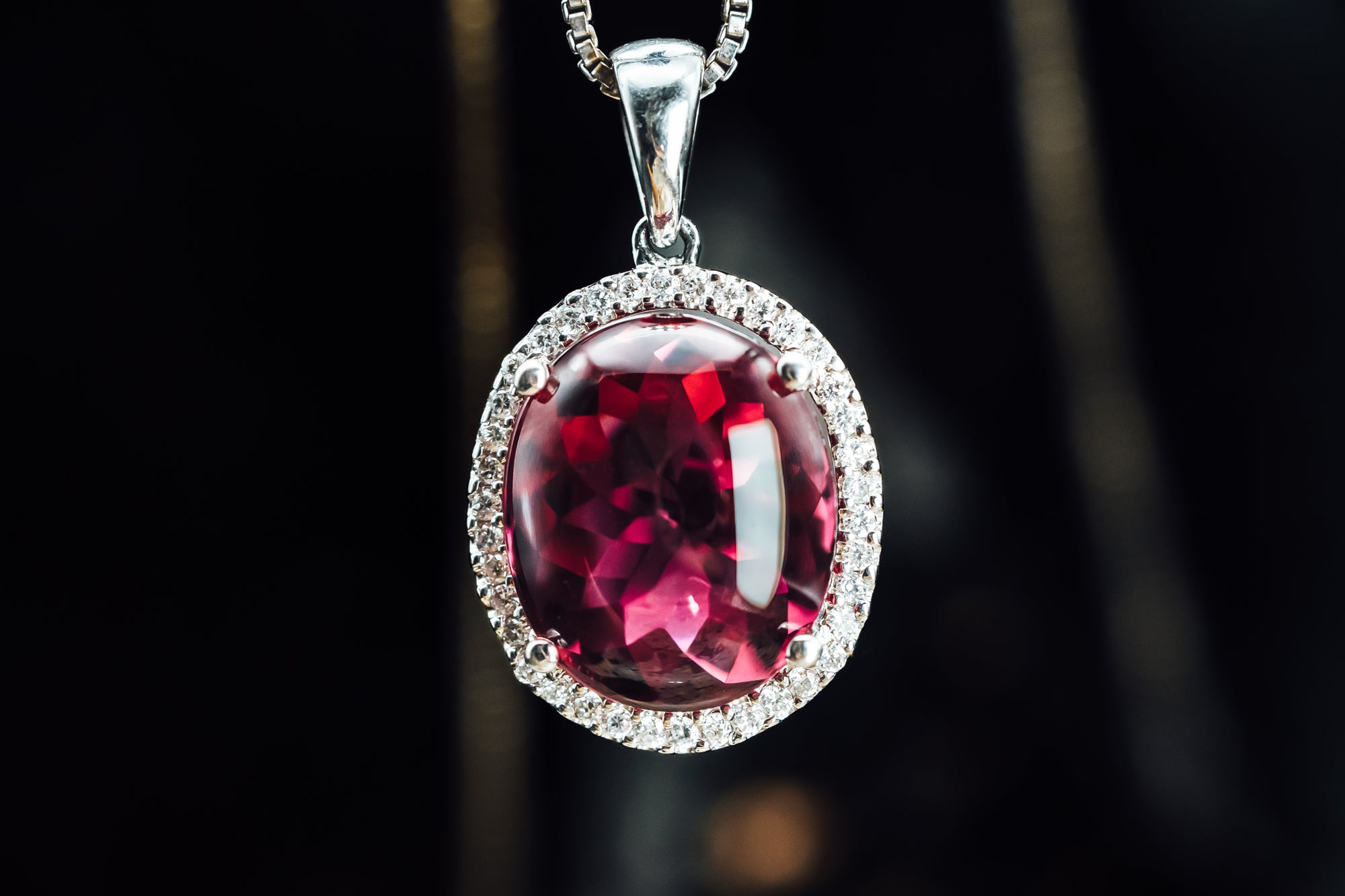 14k White Gold Pink Tourmaline and Diamond Pendant