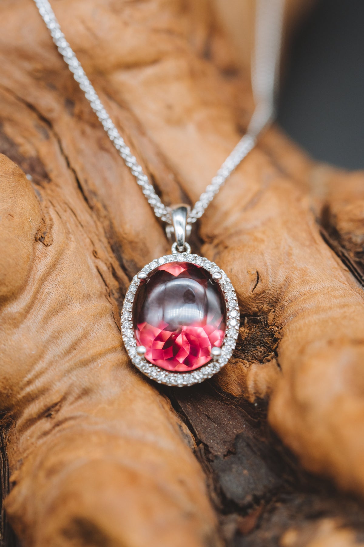 14k White Gold Pink Tourmaline and Diamond Pendant