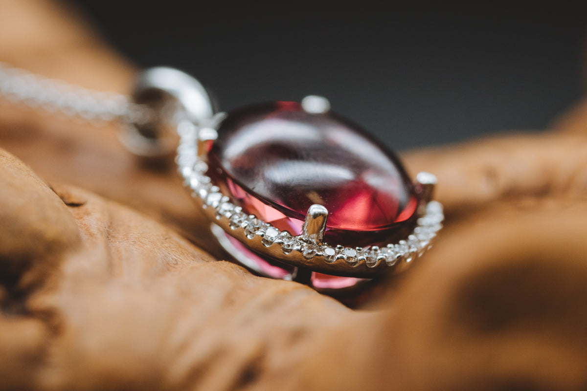 14k White Gold Pink Tourmaline and Diamond Pendant