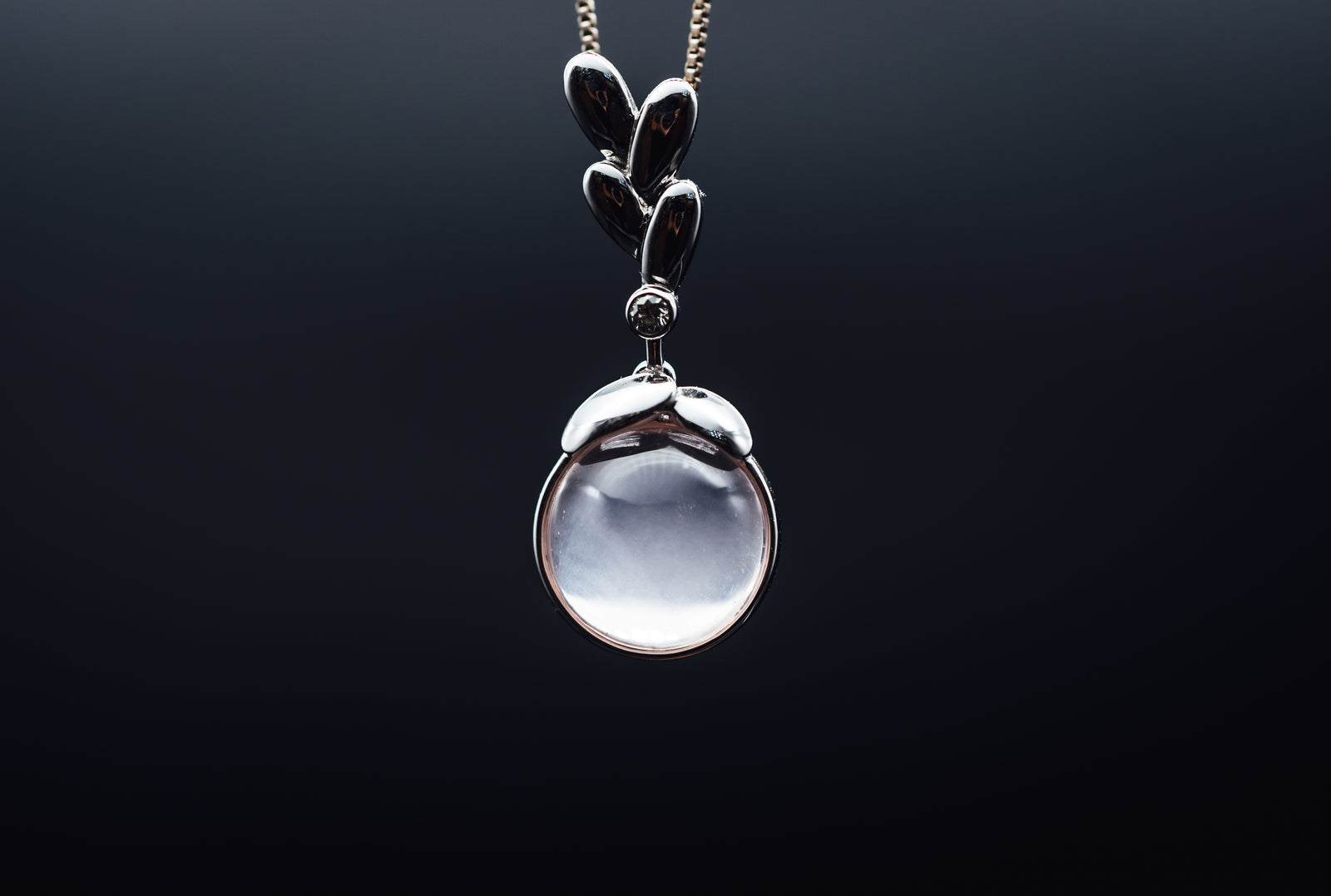 14k White Gold Moonstone and Diamond Pendant