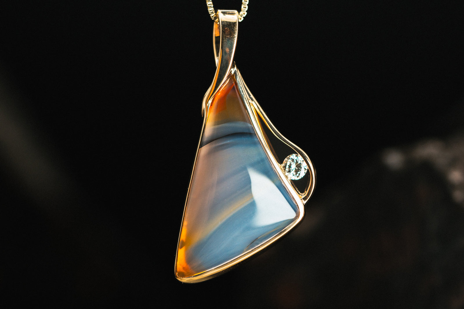 14k Yellow Gold Montana Agate and Diamond Pendant