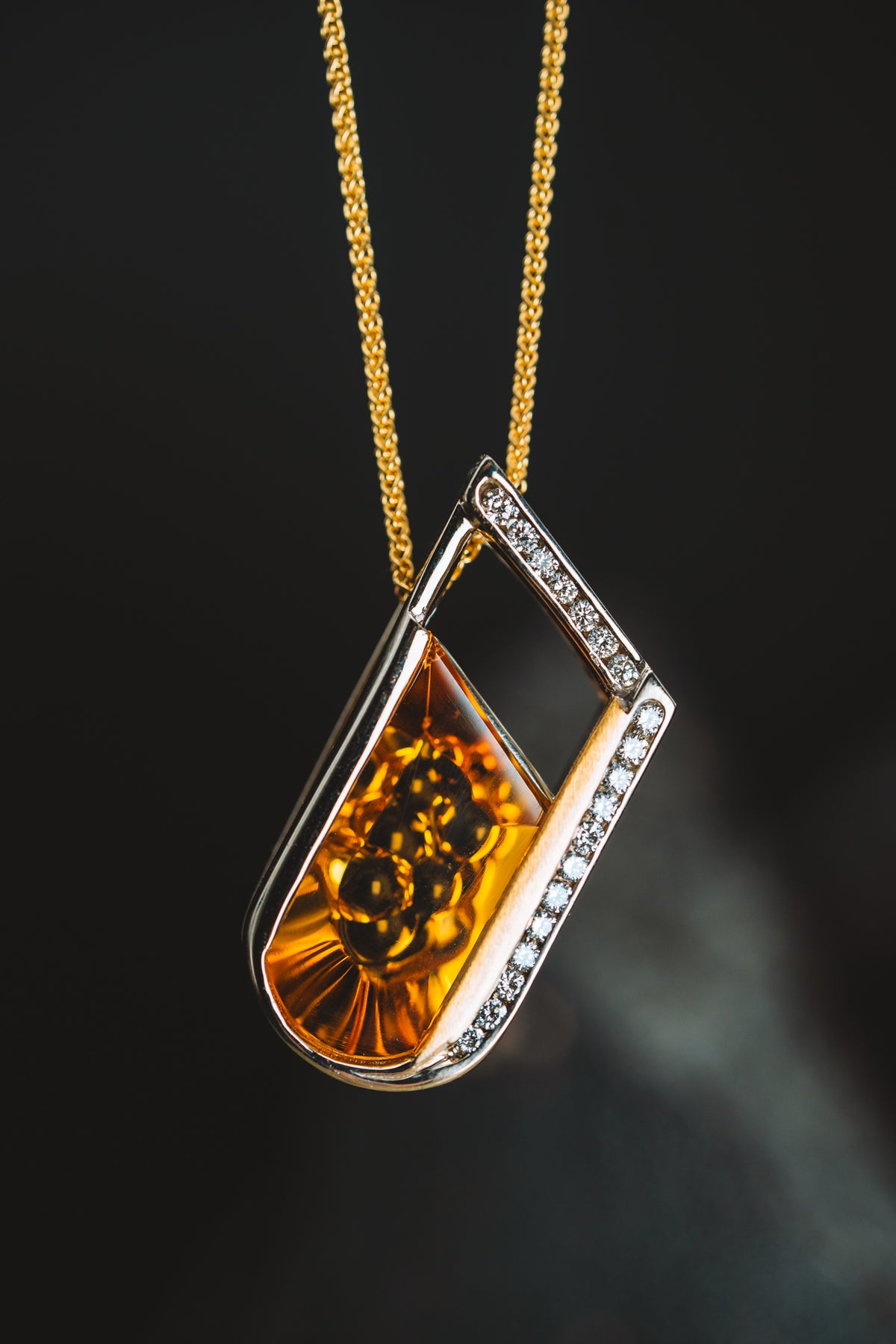 14k White and 24k Yellow Gold Custom Citrine Pendant