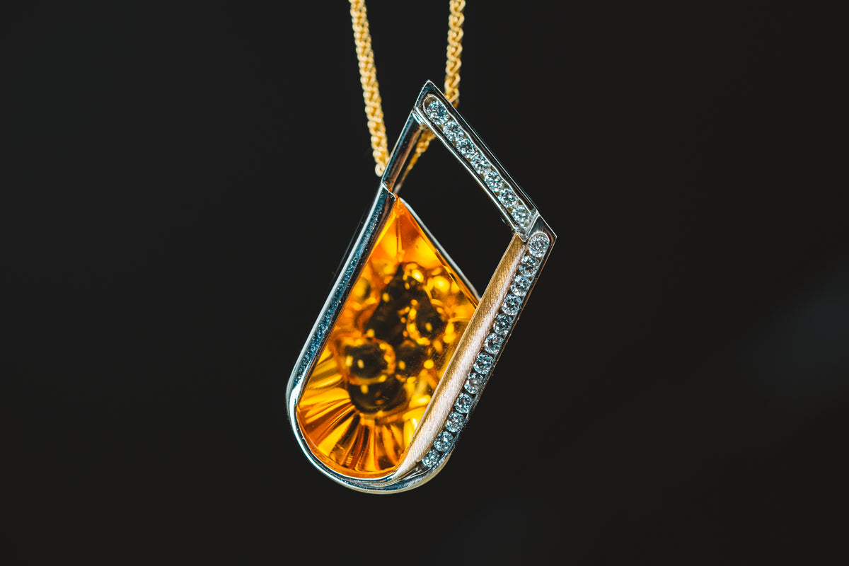 14k White and 24k Yellow Gold Custom Citrine Pendant