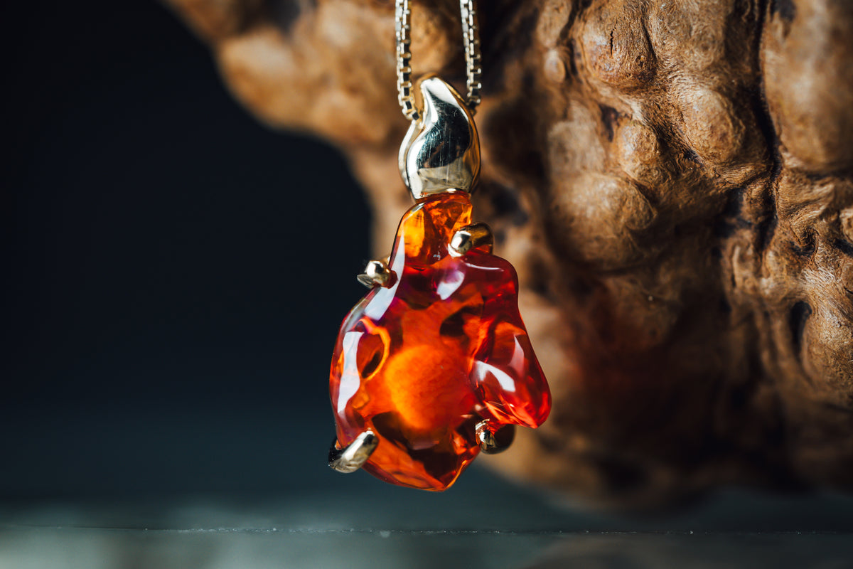 14k Yellow Gold Mexican Fire Opal Pendant