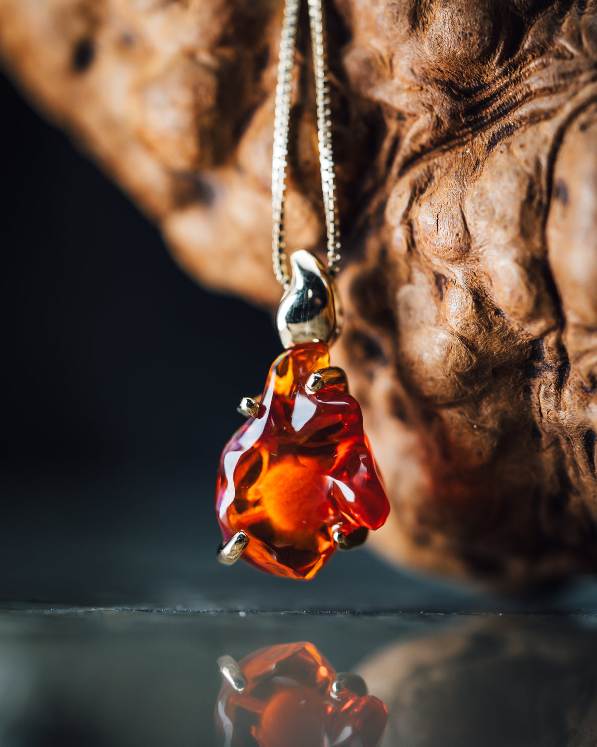 14k Yellow Gold Mexican Fire Opal Pendant