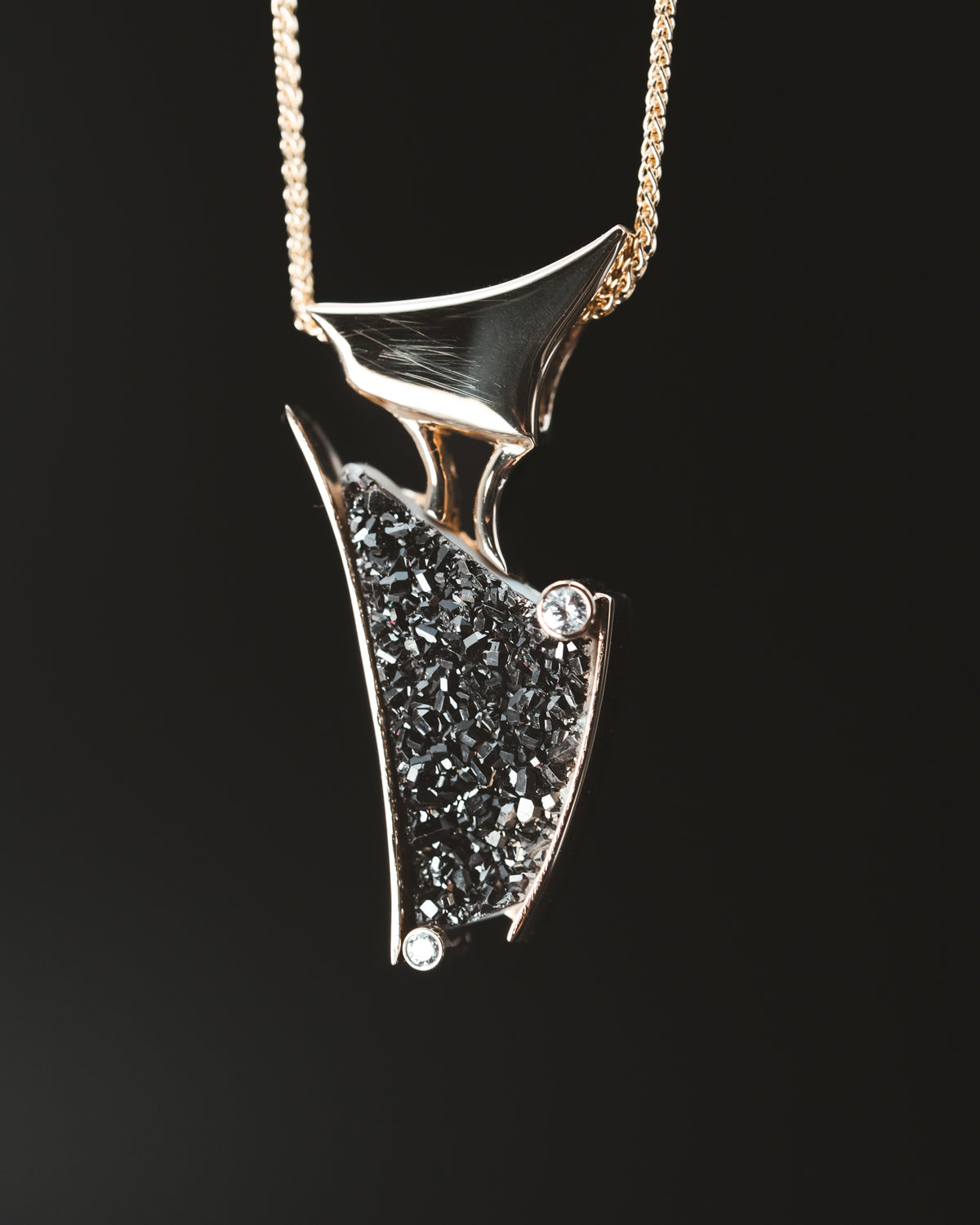 14k Yellow Gold Druzy and Diamond Custom Pendant