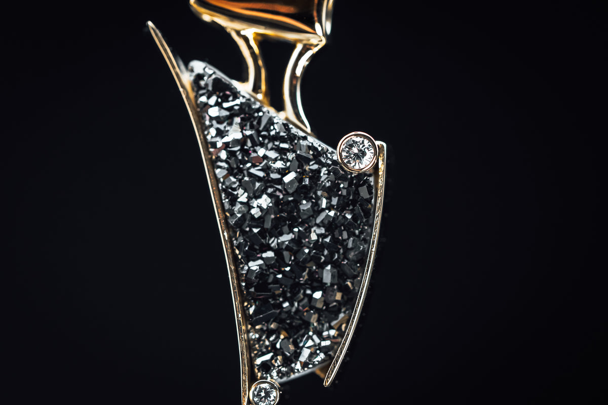 14k Yellow Gold Druzy and Diamond Custom Pendant