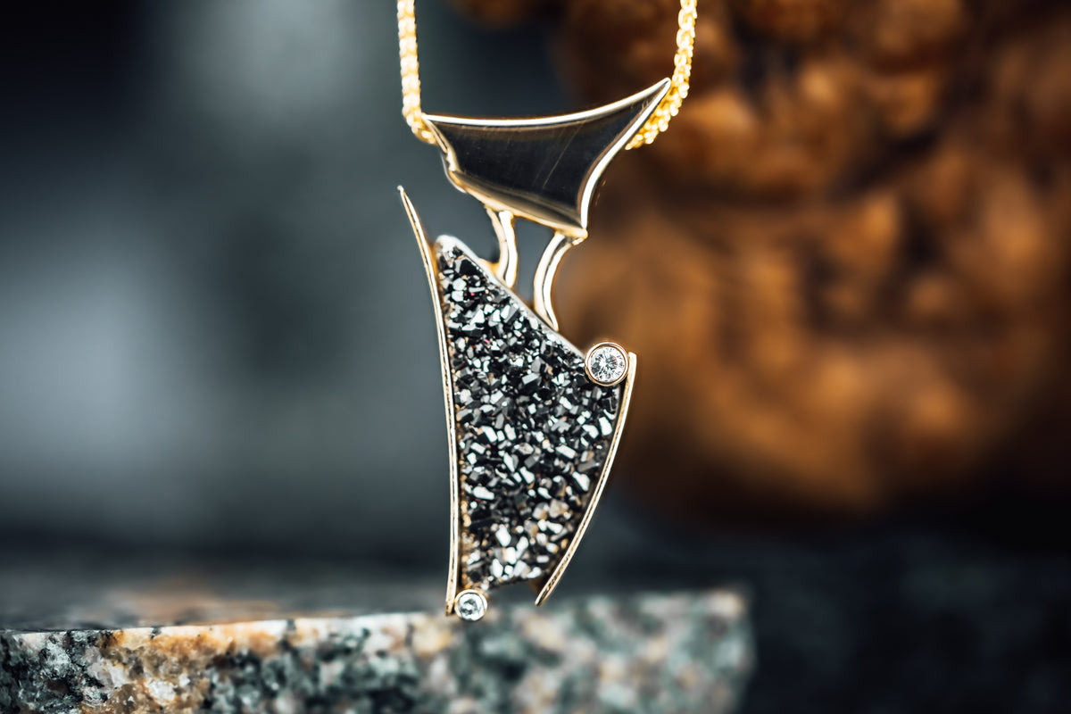 14k Yellow Gold Druzy and Diamond Custom Pendant