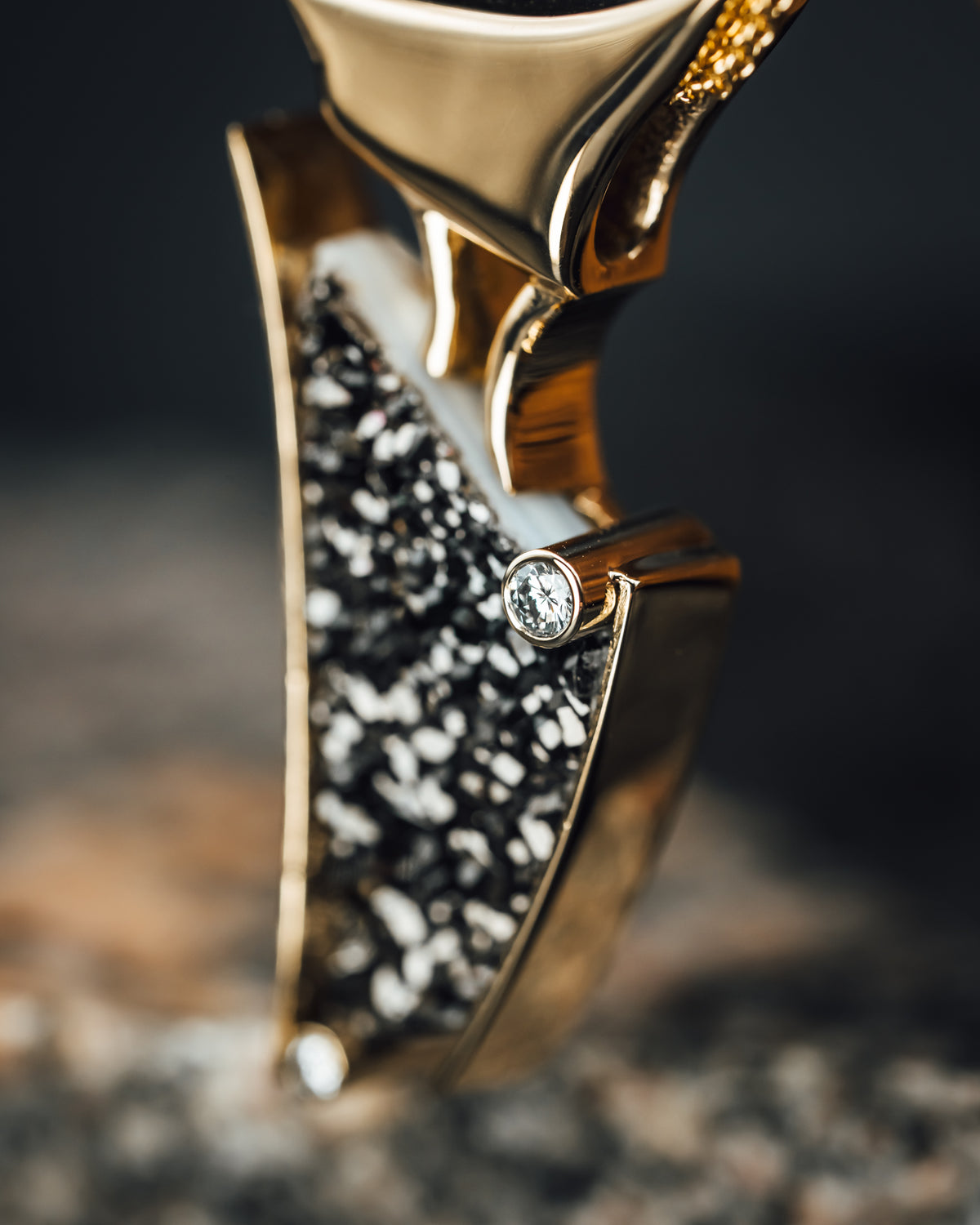 14k Yellow Gold Druzy and Diamond Custom Pendant