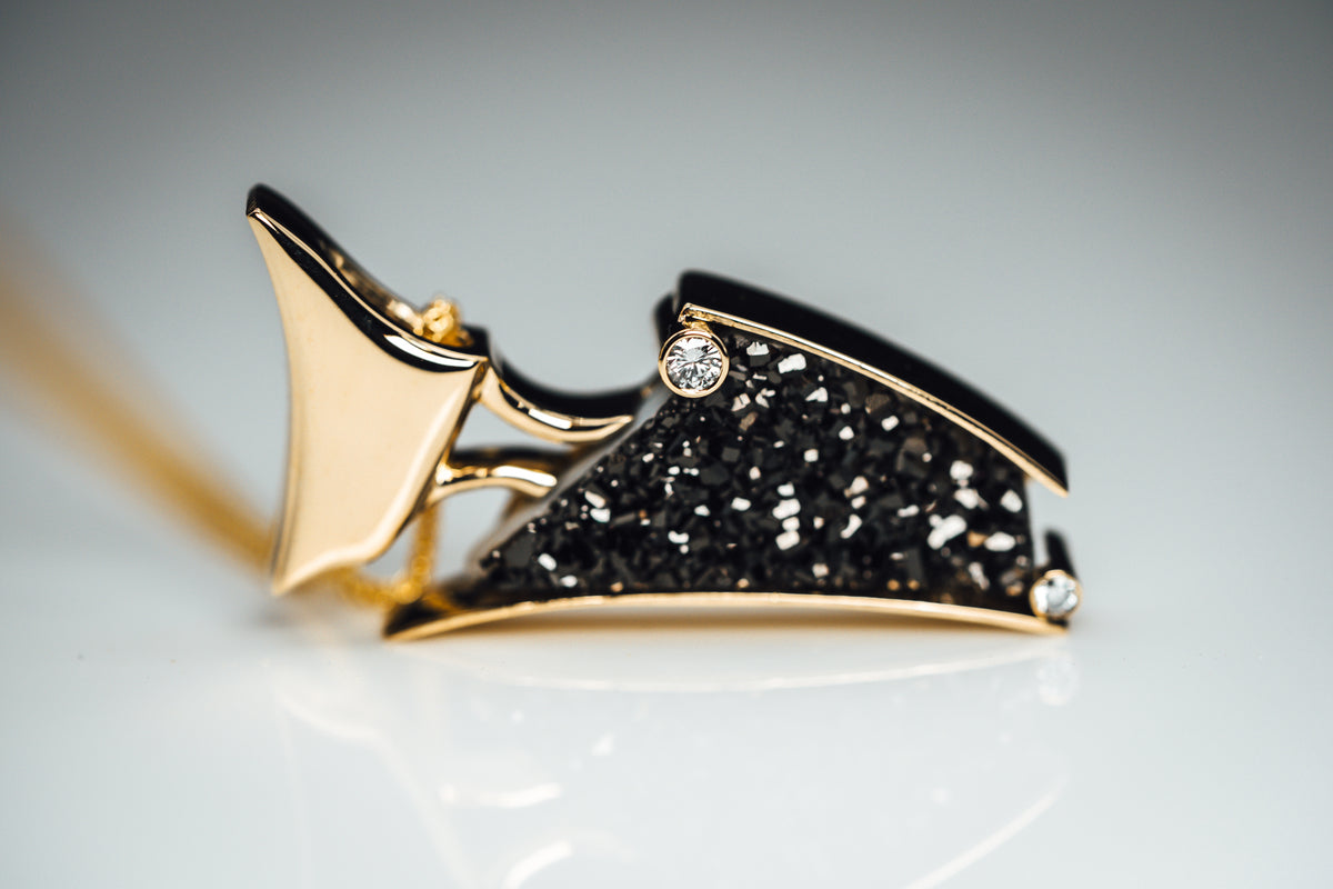 14k Yellow Gold Druzy and Diamond Custom Pendant