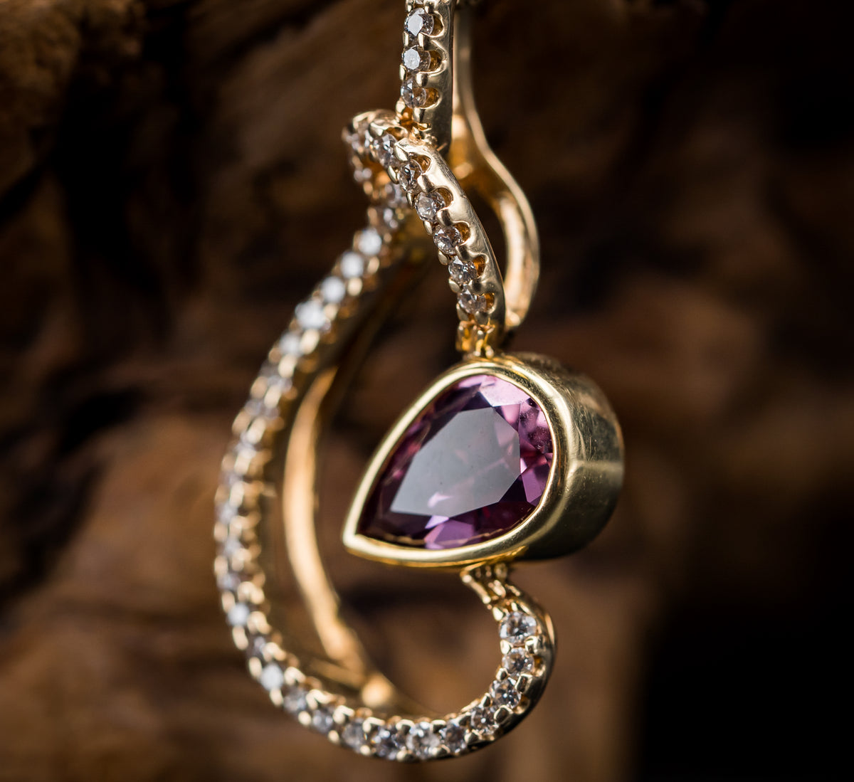 14k Yellow Gold Pink Tourmaline and Diamond Pendant