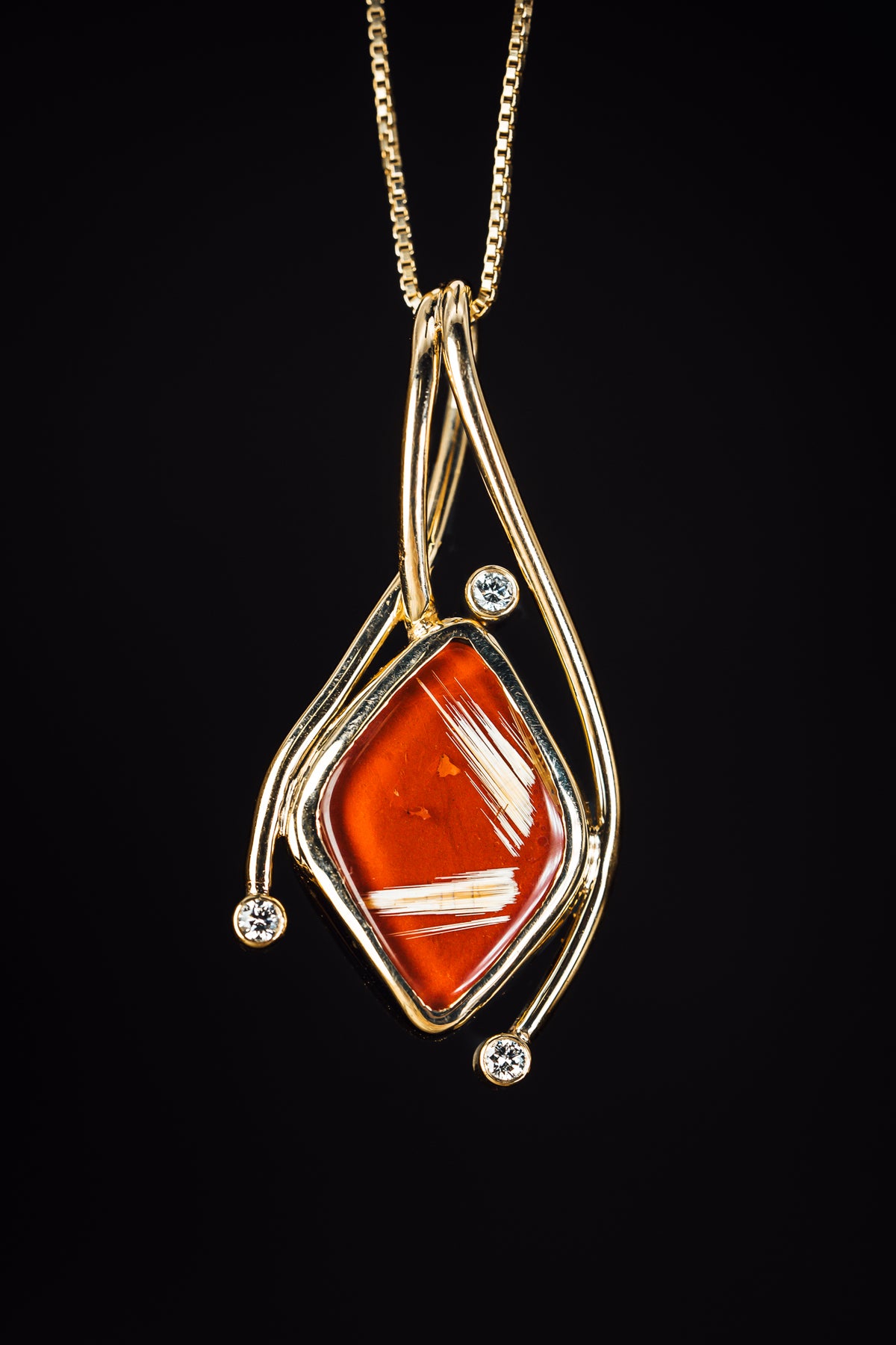 14k Yellow Gold Custom Rutilated and Diamond Pendant